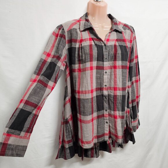 Free People Peppy Plaid Boho Top Oversized Shirt Women Size S Cotton - Picture 6 of 12